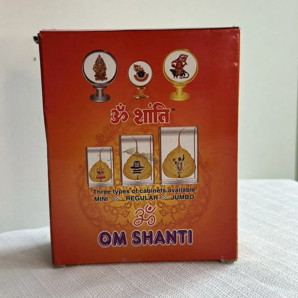 Om Shanti Ganesha Idol Figurine – Gold Red Jeweled Hindu Car Dashboard Statue